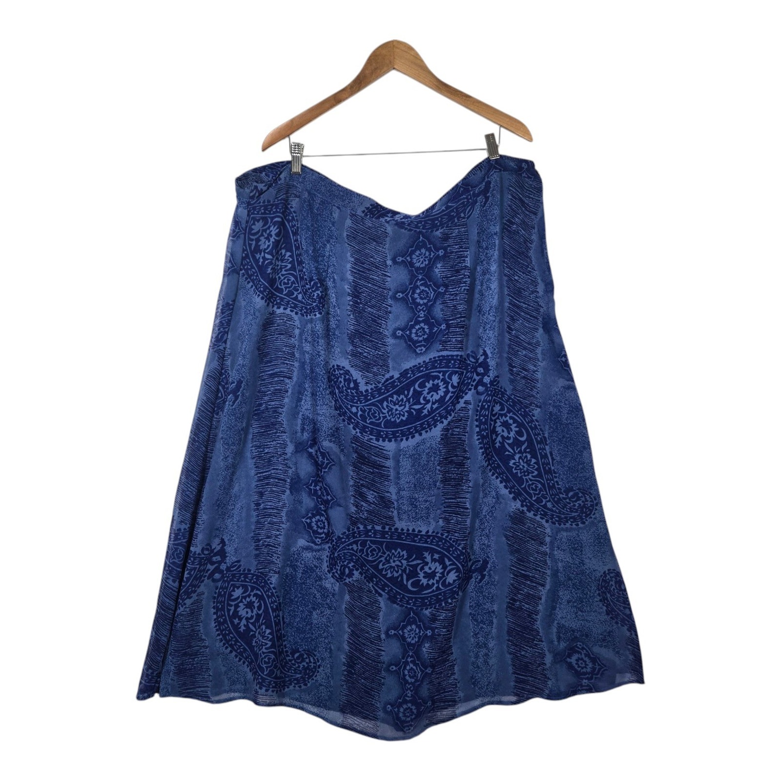 Vtg Nouveau Monde Sheer Maxi Skirt Sz 3x Blue Paisley Lined Boho Read
